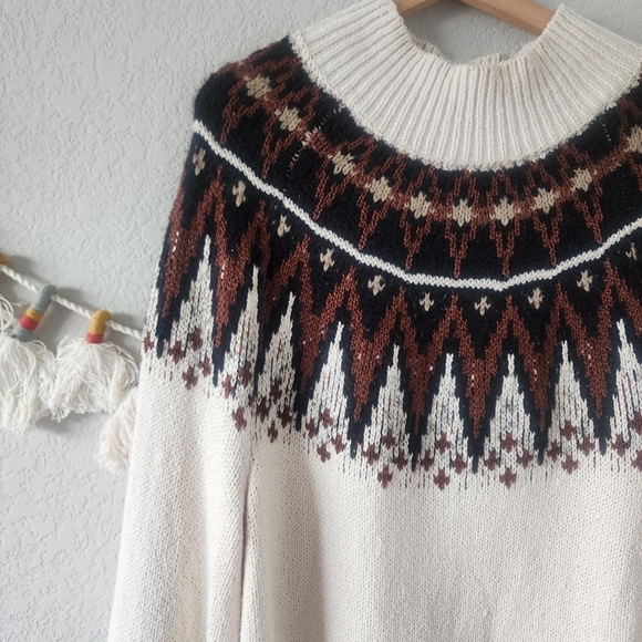 Free People Scotland Wool Blend Fair Isle Knit Puff Sleeve Sweater Dress Mini S - Picture 6 of 12